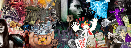 A collage of artwork from The Drabblecast's community of cover contributing artists
